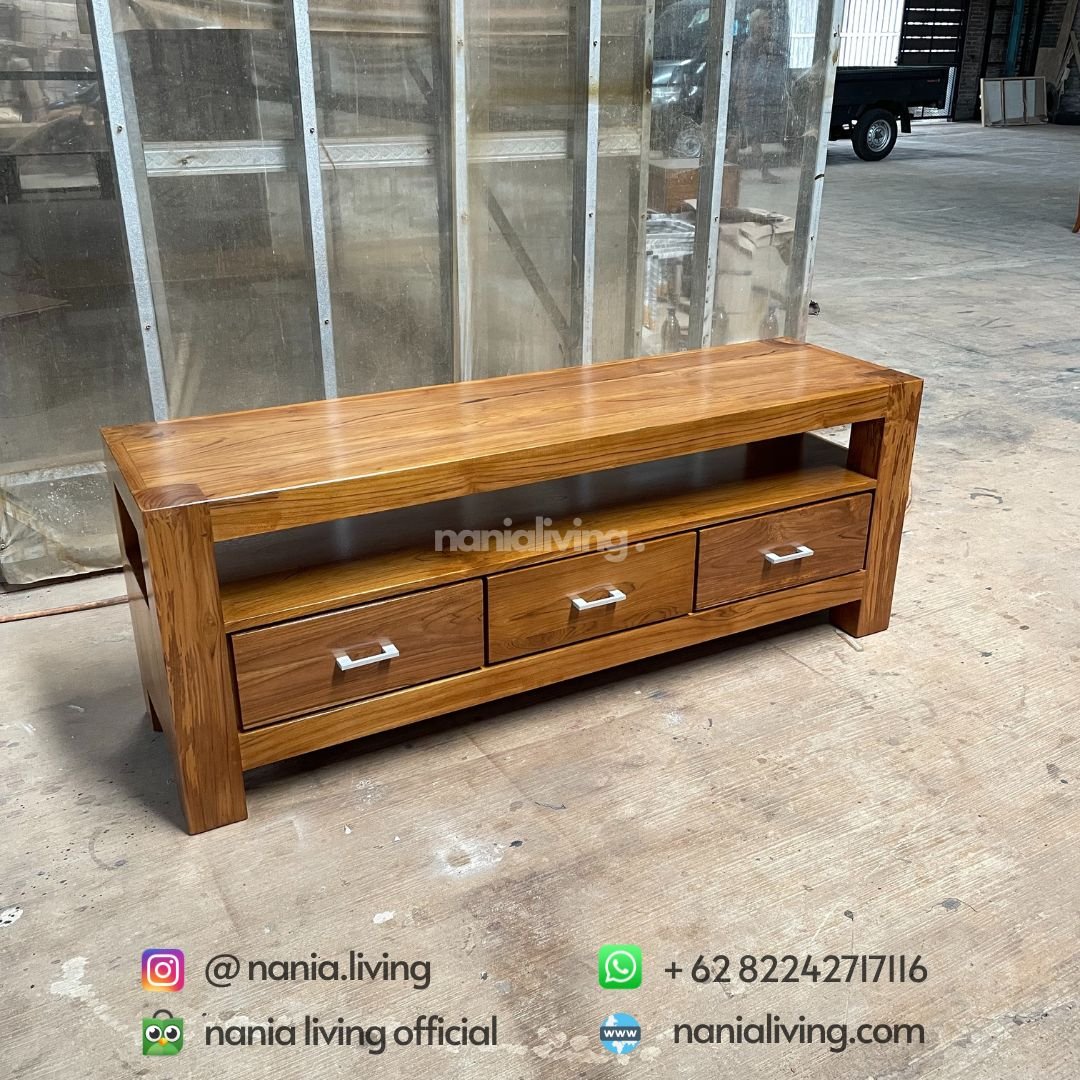 side Teak Minimalist Tv Table 3 Drawers