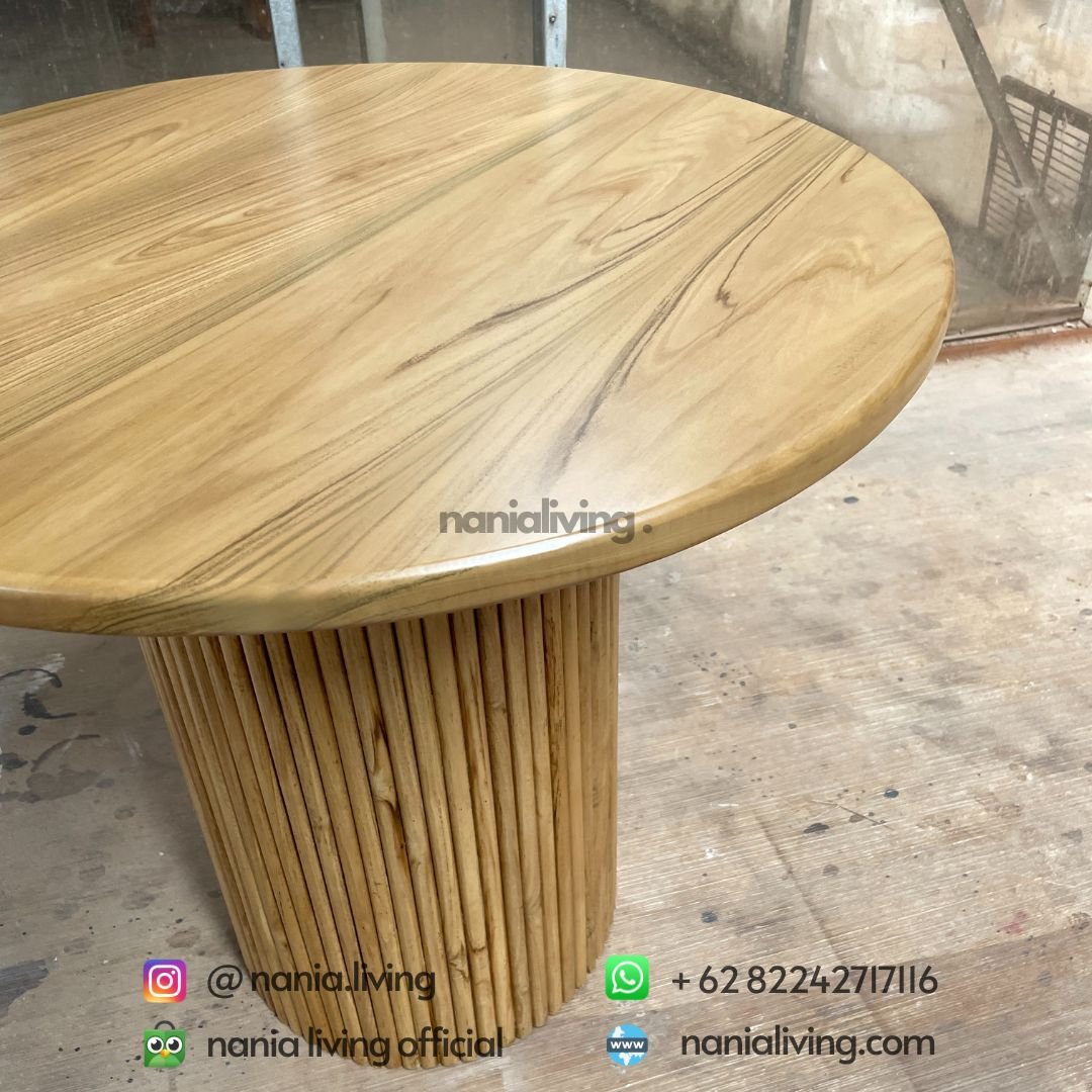 teak round cross dining table 5 cv nania bintang utama