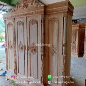 non finishing Carved Four Door Wardrobe