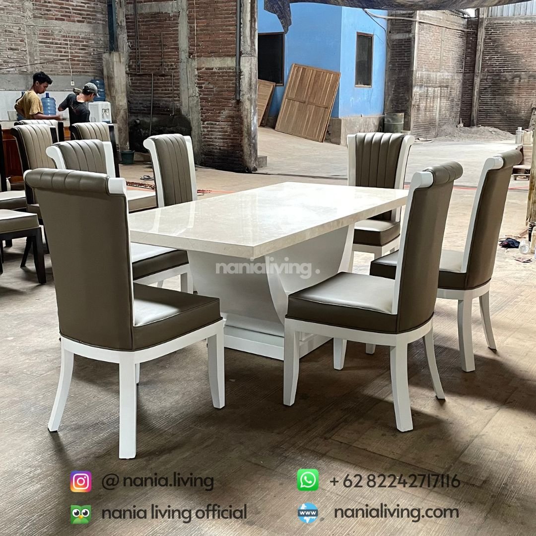 White Marble Dining Table 6 cv nania bintagn utama