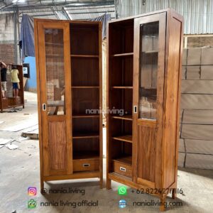 double Minimalist Sliding Wardrobe Teak