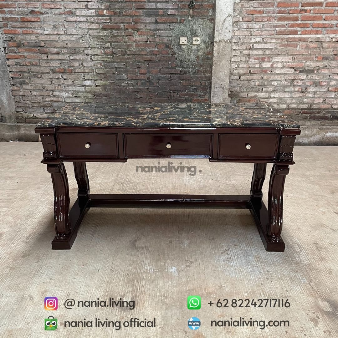 Teak Marble Consul Table 3 Teak Marble Consul Table