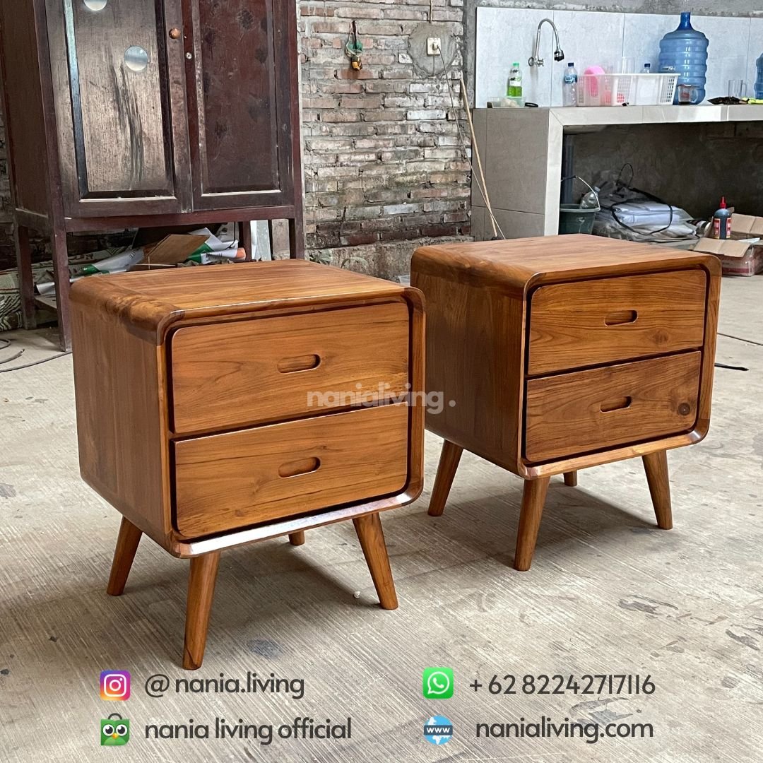 Teak Minimalist Retro Nightstand 4 cv nania bintang utama