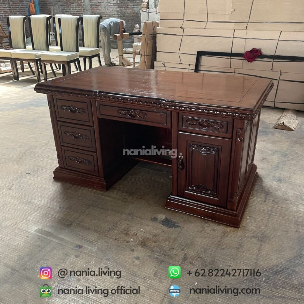 side Elegant Carved Teak Workbench