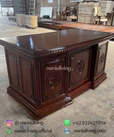 Elegant Carved Teak Workbench