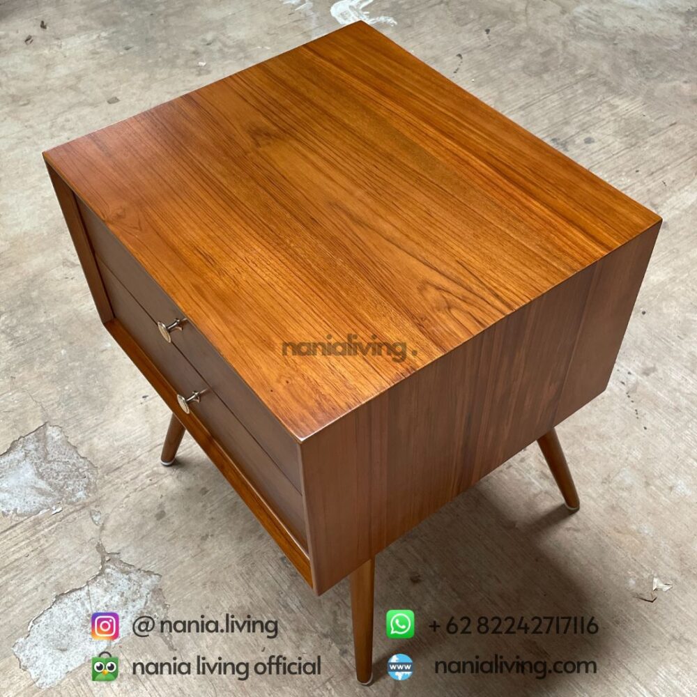 top Teak Foot Retro Nightstand