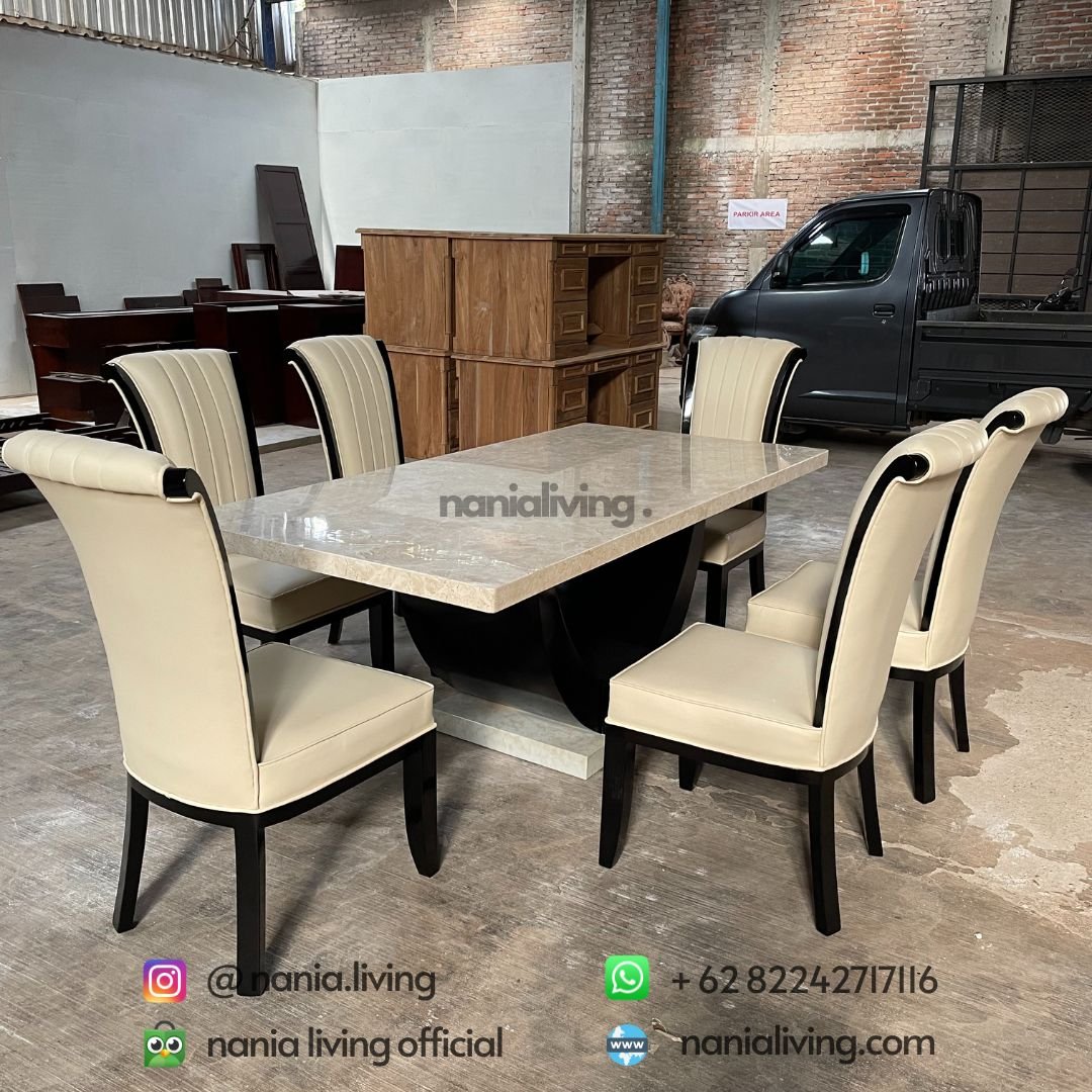 Cream Marble Dining Sets 5 cv nania bintang utama