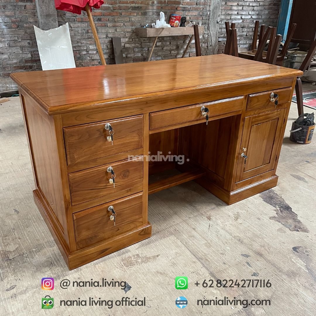 Natural Teak Work Table 3 side Natural Teak Work Table