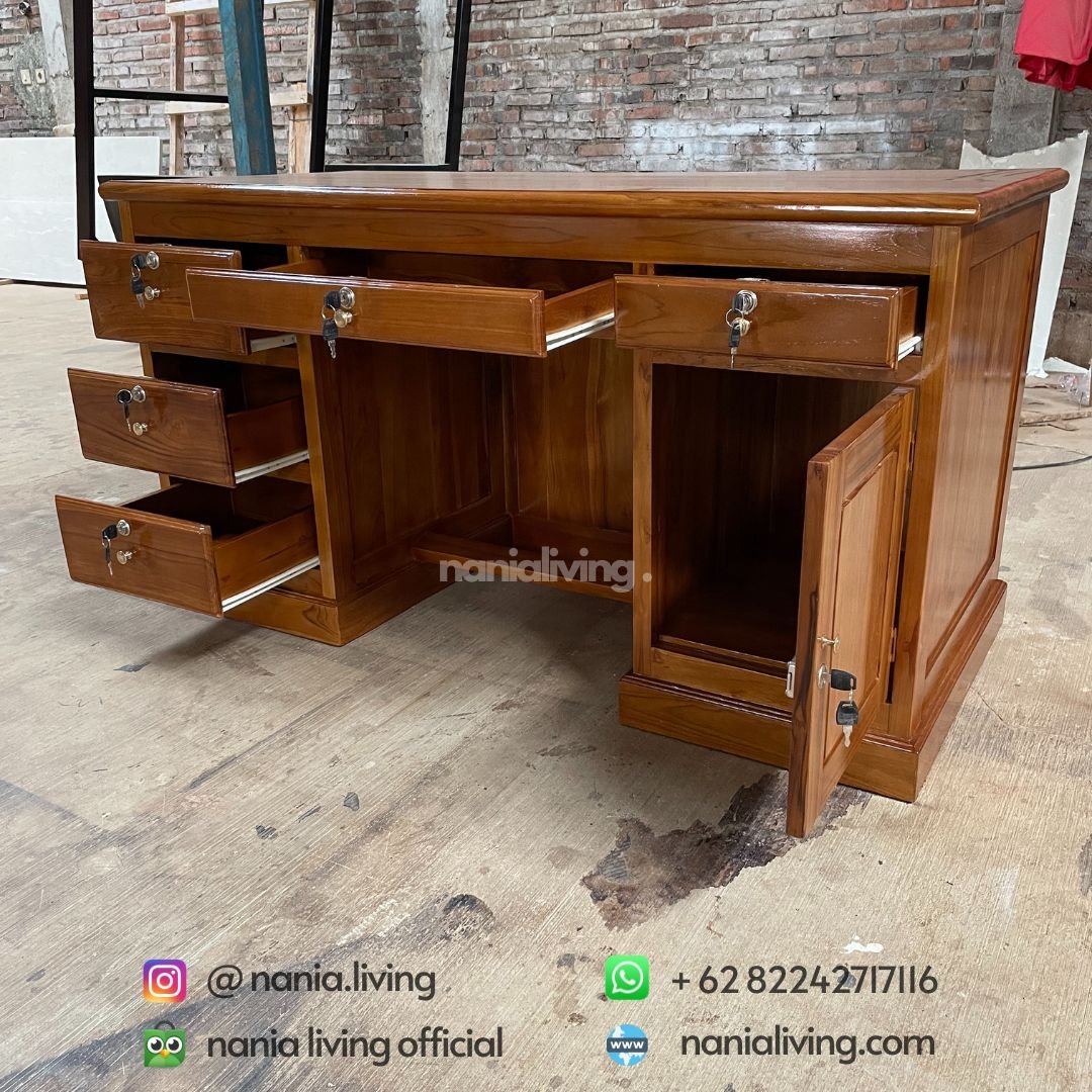 Natural Teak Work Table 4 drawer Natural Teak Work Table
