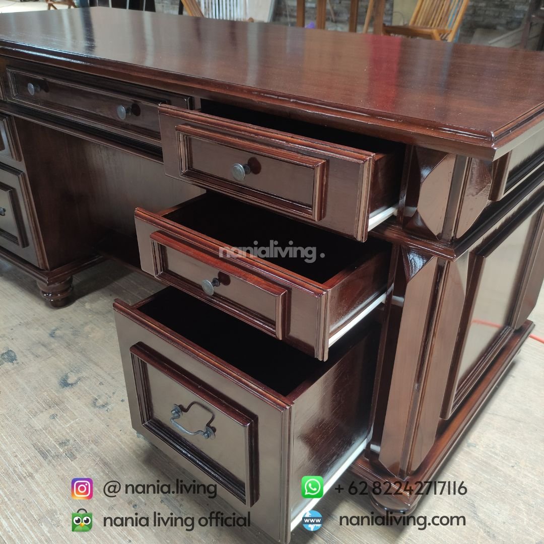 Minimalist Teak Director's Desk 5 drawer Minimalist Teak Director's Desk