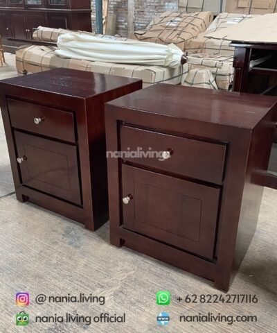 side Minimalist Teak Storage Nightstand