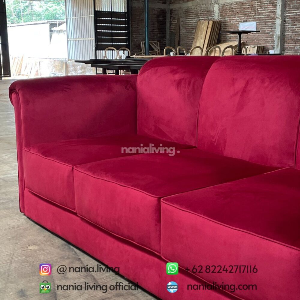 detail Red Three Seater Sofa