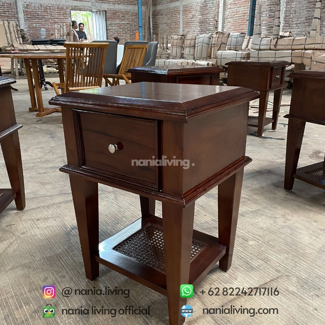 Teak Rattan Minimalist Nightstand 2 Teak Rattan Minimalist Nightstand