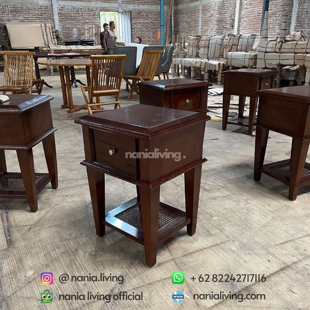 Teak Rattan Minimalist Nightstand 3 side Teak Rattan Minimalist Nightstand