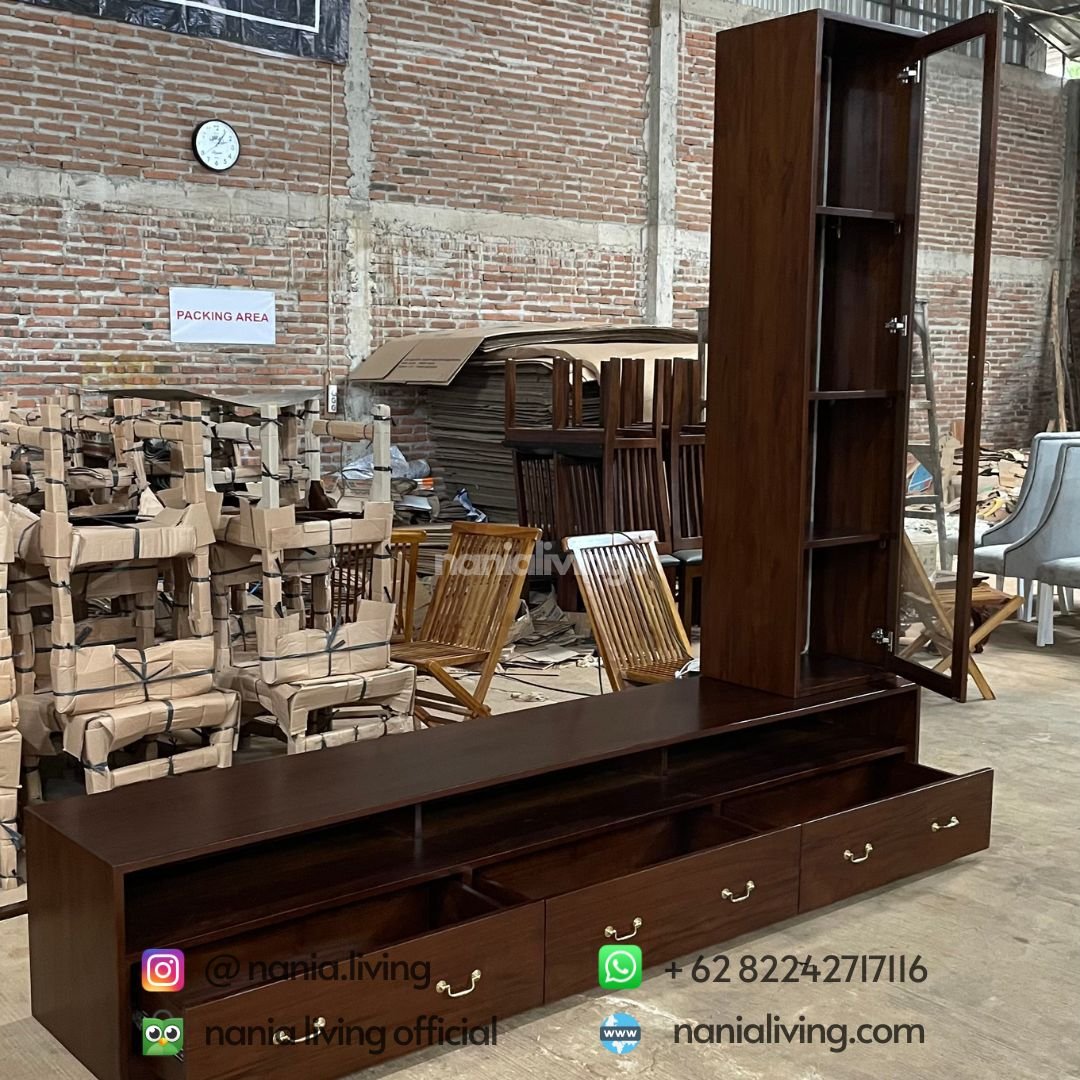 drawer Modern Tv Sideboard With Glass Display Cabinet