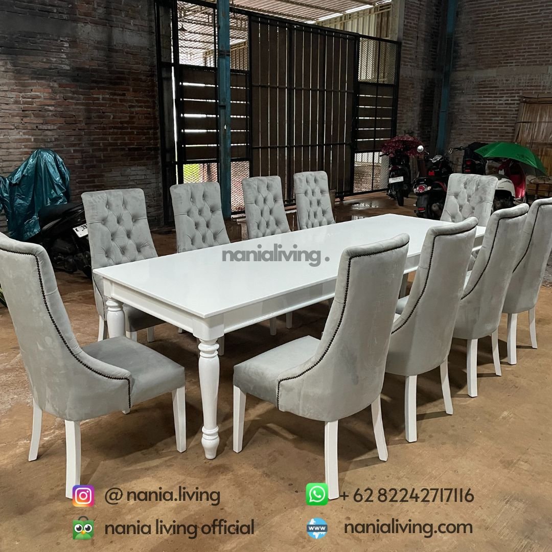 Duco White Dining Table 10 Chairs 5 cv nania bintang utama