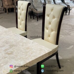 detail Marble Dining Table Set With Diamond Pattern Dining Chairs