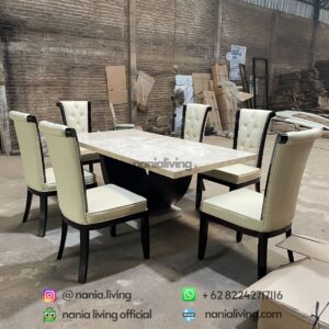 Marble Dining Table Set With Diamond Pattern Dining Chairs