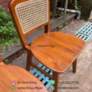 detail Teak Rattan Combination Cafe Ropan Chair