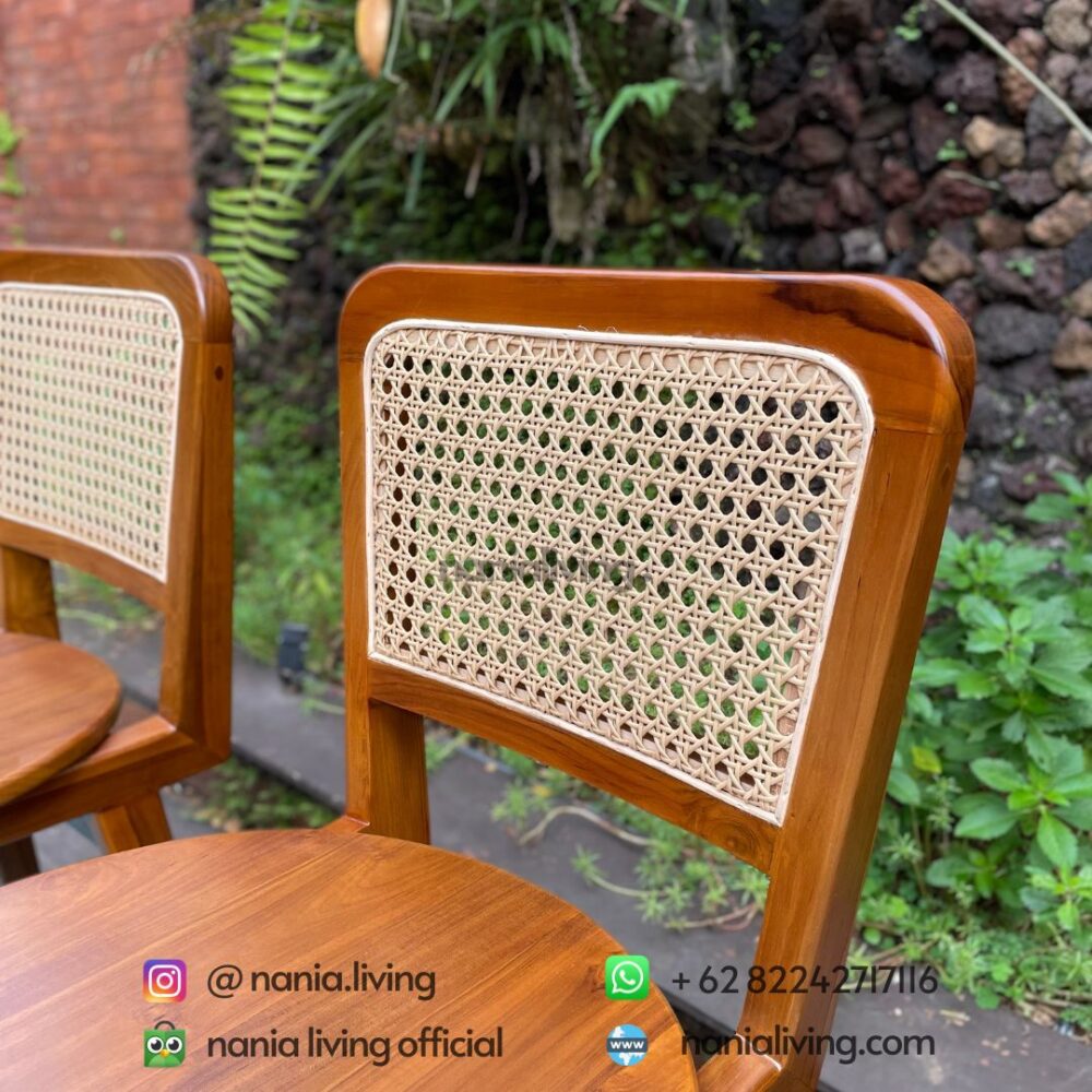 back Teak Rattan Combination Cafe Ropan Chair