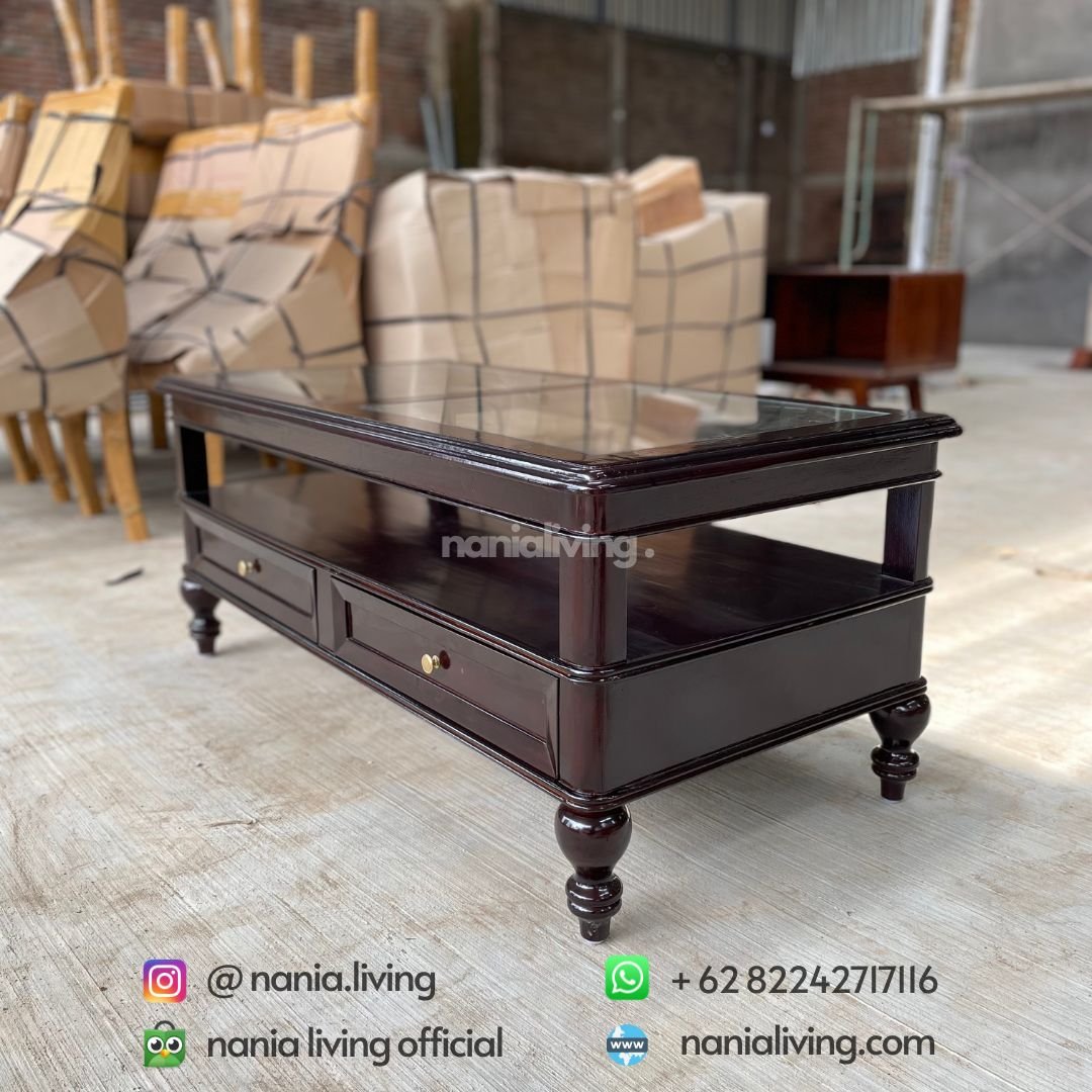 Glass Top Teak Living Table