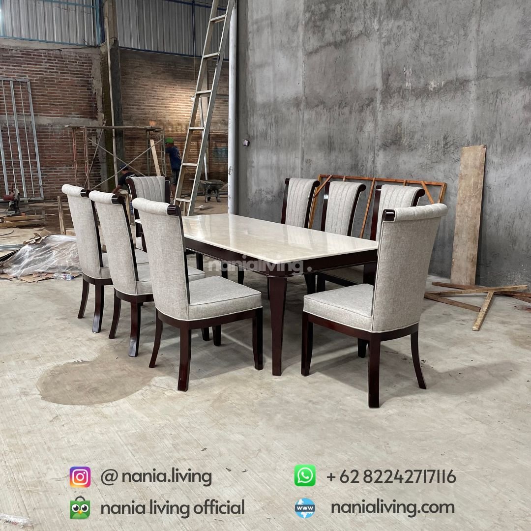 Minimalist Marble Dining Table Fabric Chairs 4 cv nania bintang utama