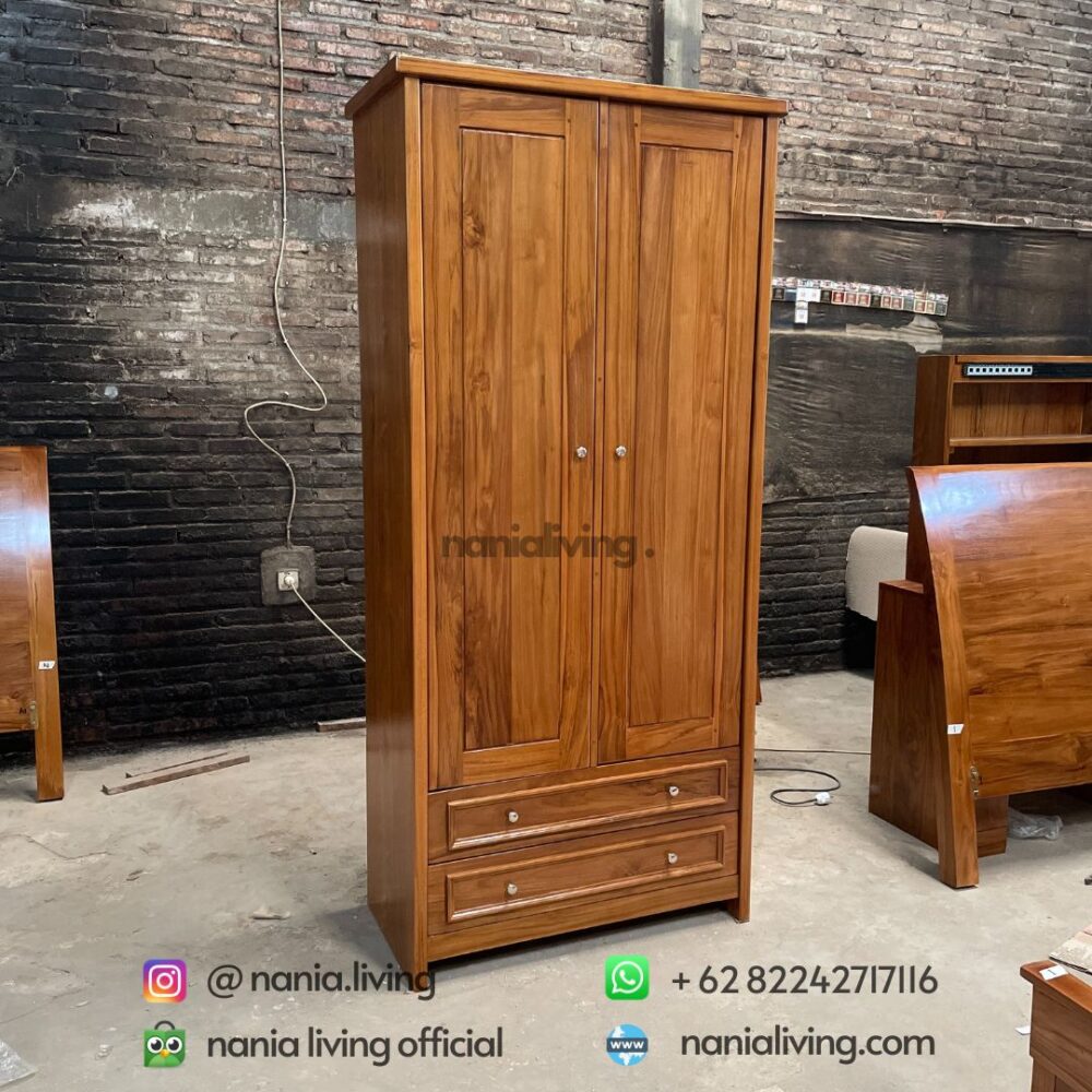 Teak Minimalist Cabinet With Two Drawers And Doors