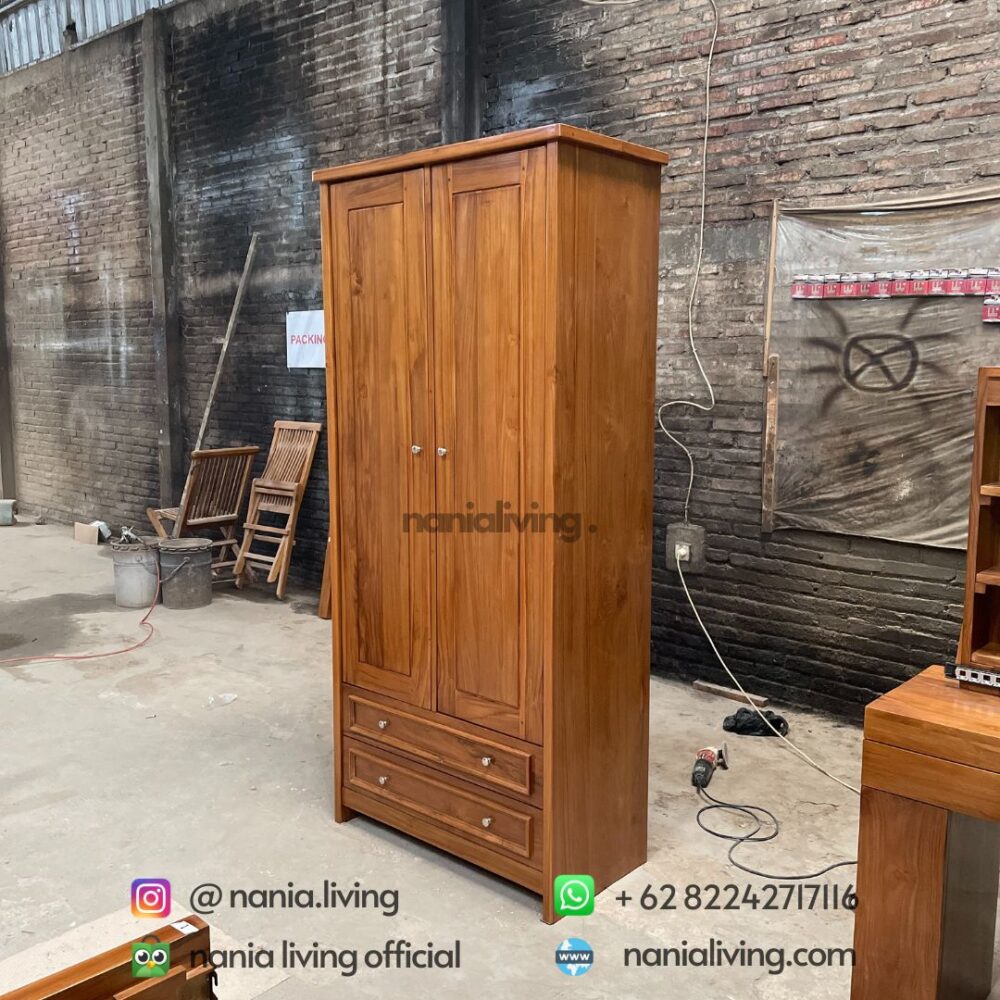 detail Teak Minimalist Cabinet With Two Drawers And Doors