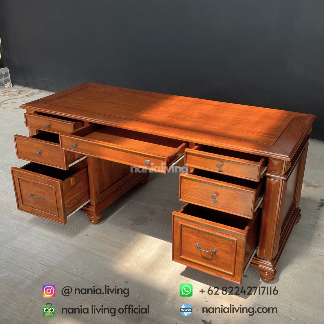 Classic Teak Office Workspacev 9 drawer Classic Teak Office Workspace