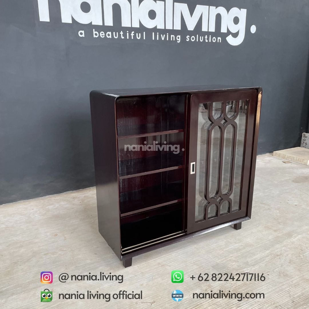 Minimalist Retro Teak Sliding Glass Cabinet 10