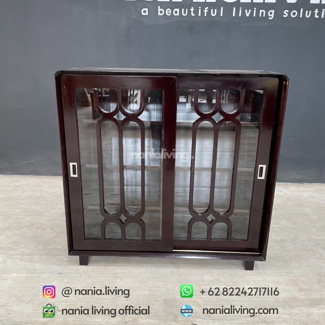 Minimalist Retro Teak Sliding Glass Cabinet 6