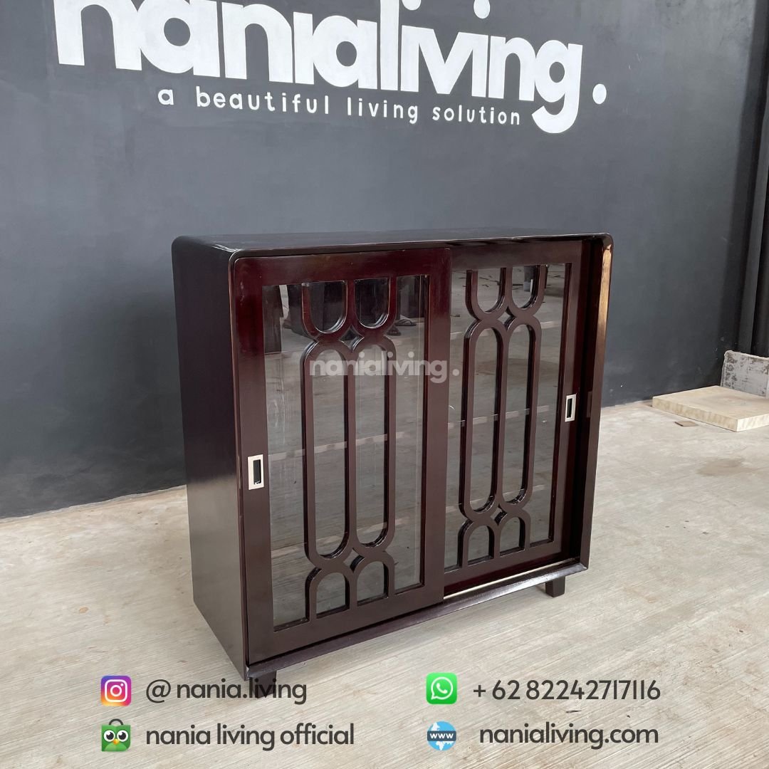 Minimalist Retro Teak Sliding Glass Cabinet 7