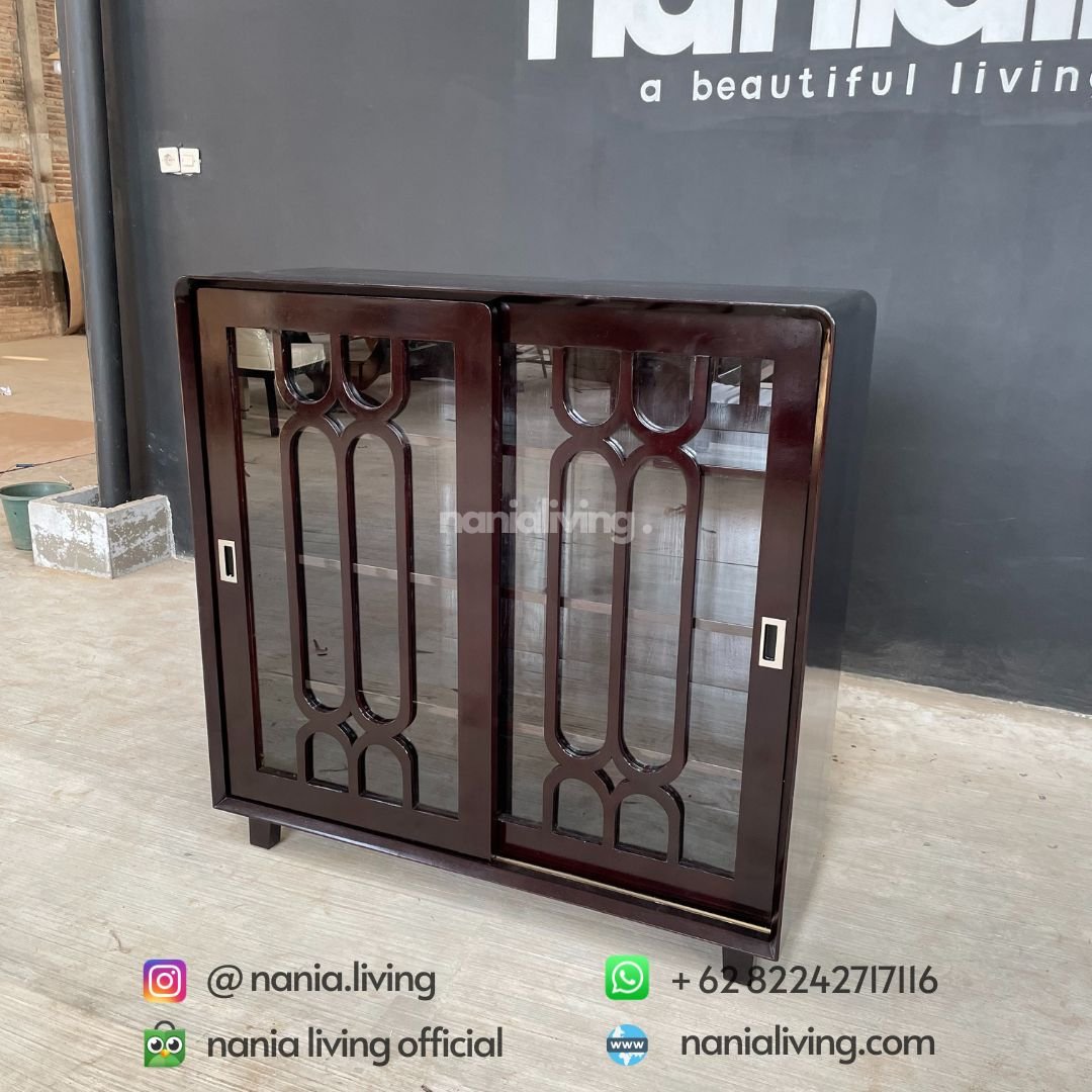 Minimalist Retro Teak Sliding Glass Cabinet 8