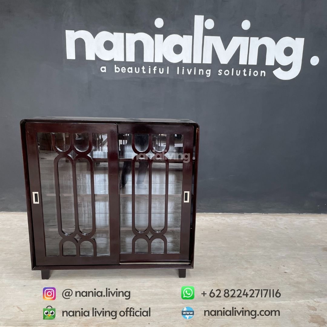 Minimalist Retro Teak Sliding Glass Cabinet 9