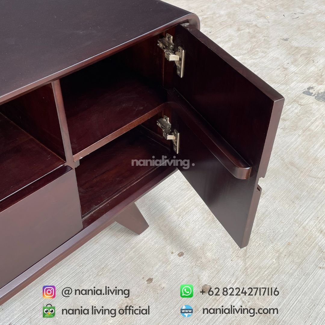 Minimalist Teak Retro Petite Tv Table 3 open drawer Minimalist Teak Retro Petite Tv Table