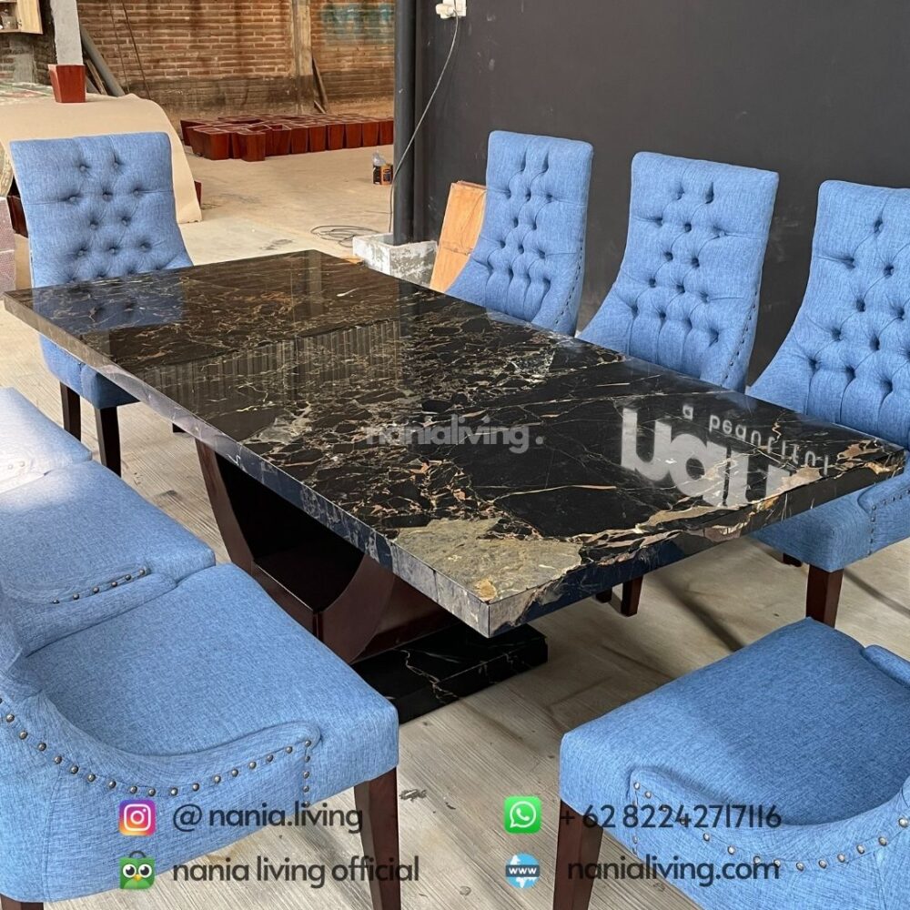 Eight-seater Portoro Marble Dining Table Set