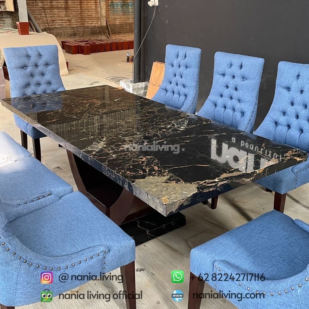 Eight-seater Portoro Marble Dining Table Set 2 Eight-seater Portoro Marble Dining Table Set