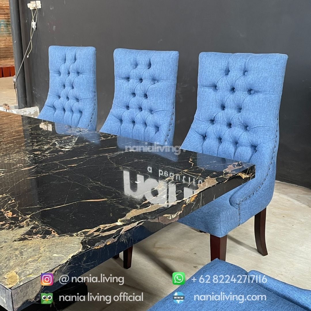 Eight-seater Portoro Marble Dining Table Set 4 side Eight-seater Portoro Marble Dining Table Set