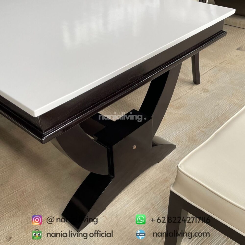 foot table Modern White Top Dining Table Set 6 Dining Chairs