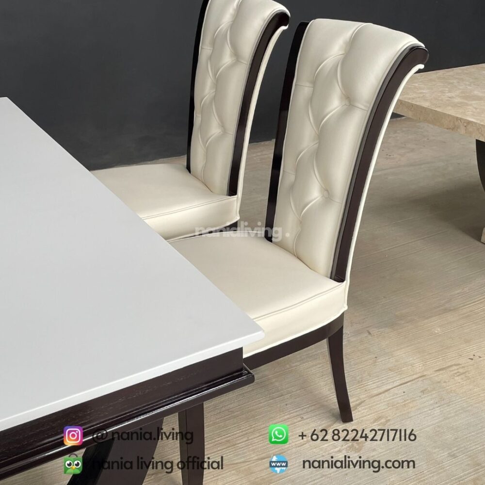 detail Modern White Top Dining Table Set 6 Dining Chairs