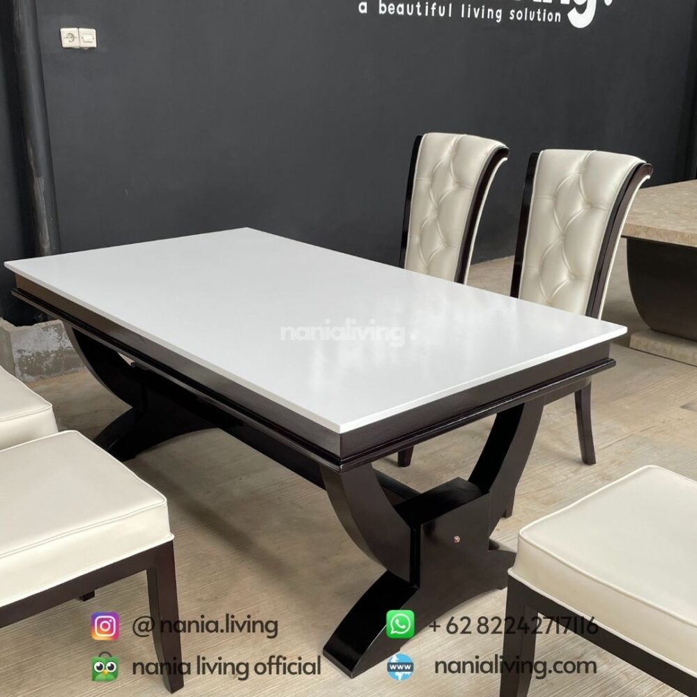 side Modern White Top Dining Table Set 6 Dining Chairs