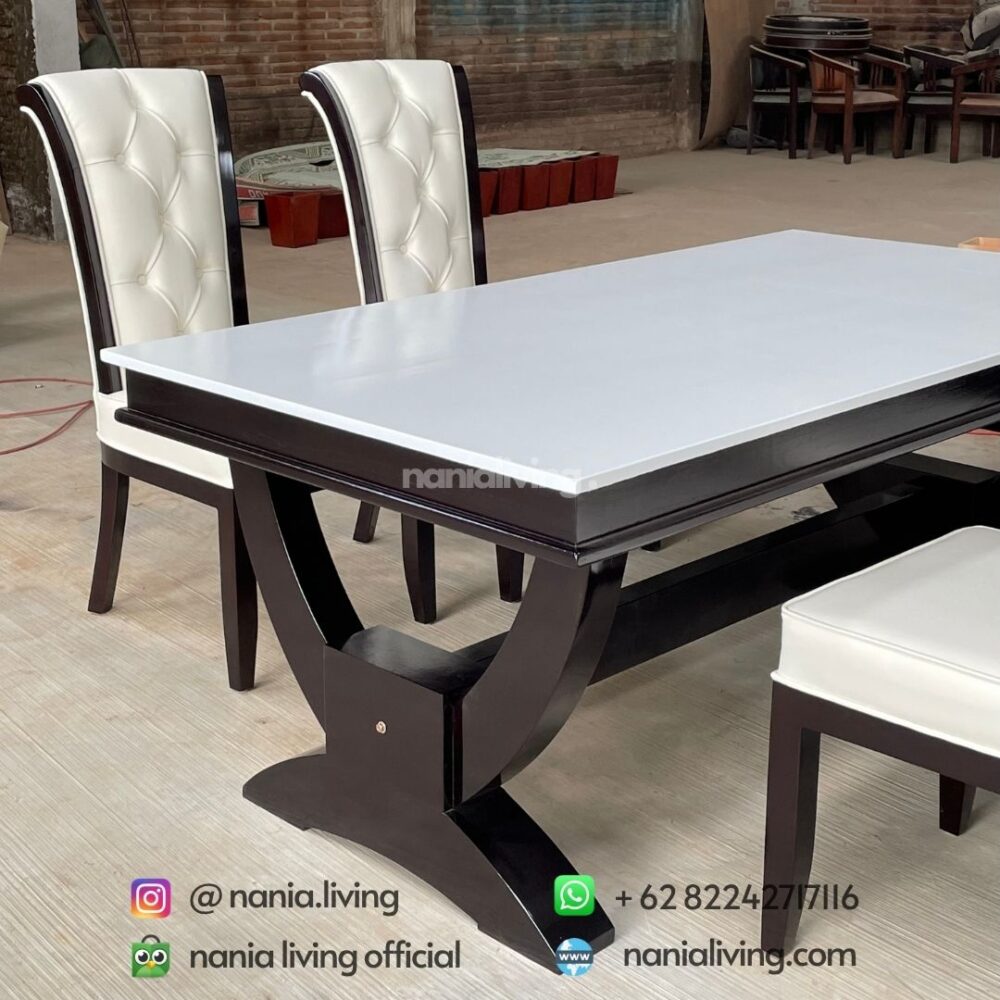 Modern White Top Dining Table Set 6 Dining Chairs nania living