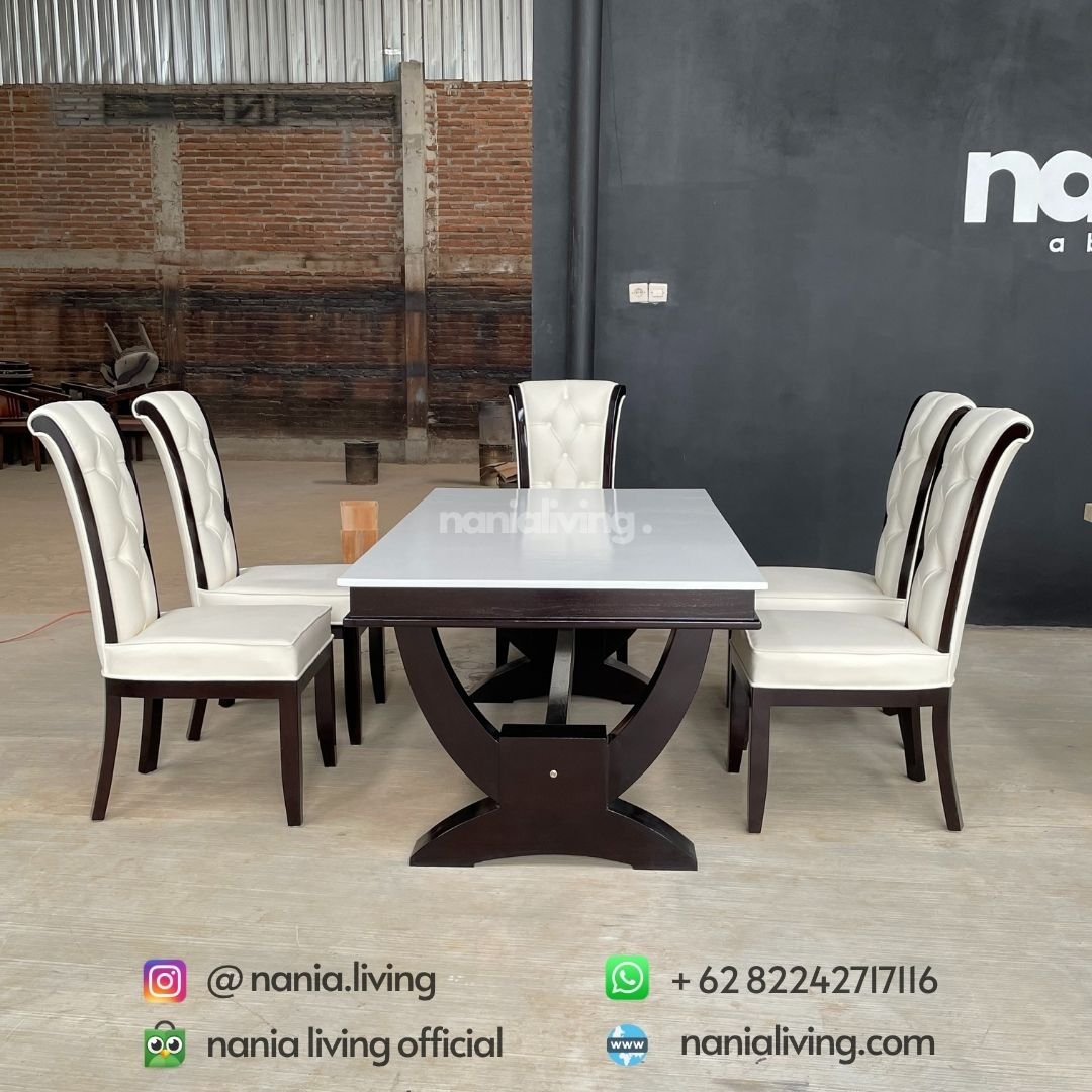 Modern White Top Dining Table Set 6 Dining Chairs 9 cv nania bintang utama