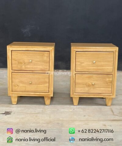 Natural Teak Storage Nightstand