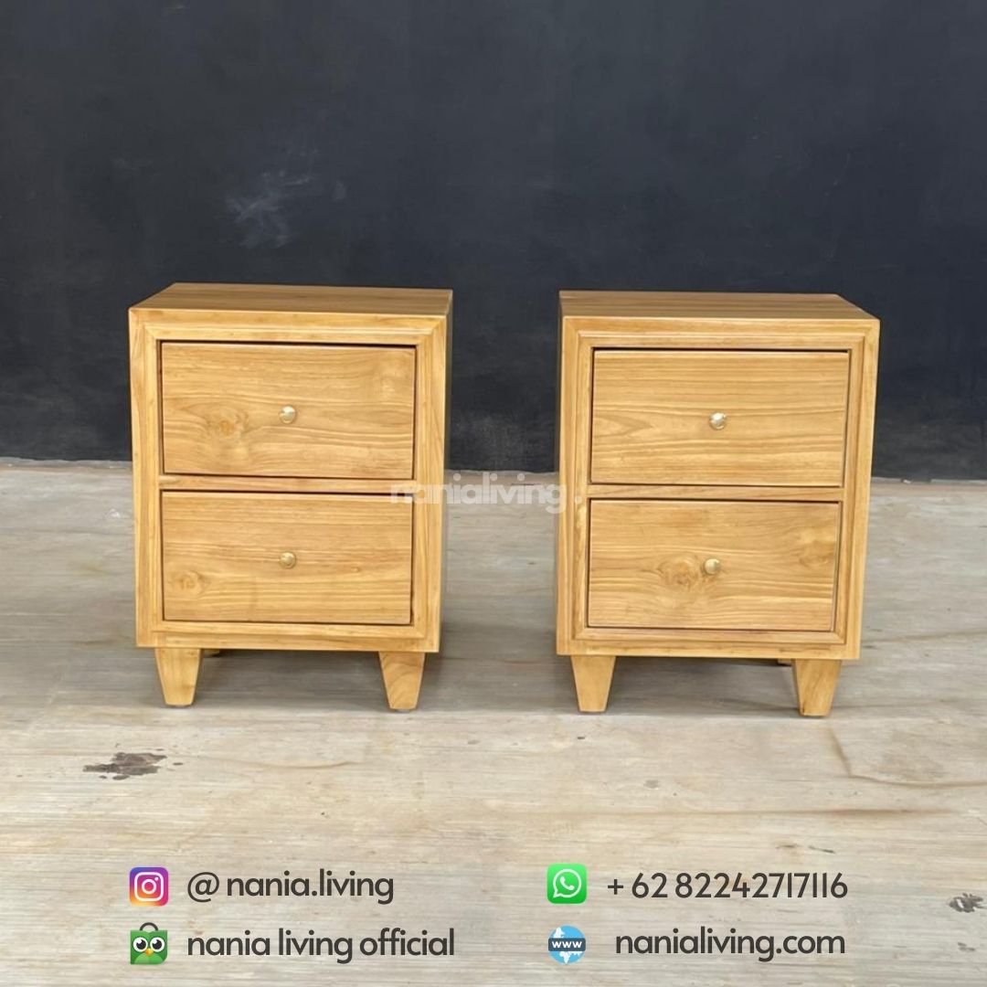 Natural Teak Storage Nightstand