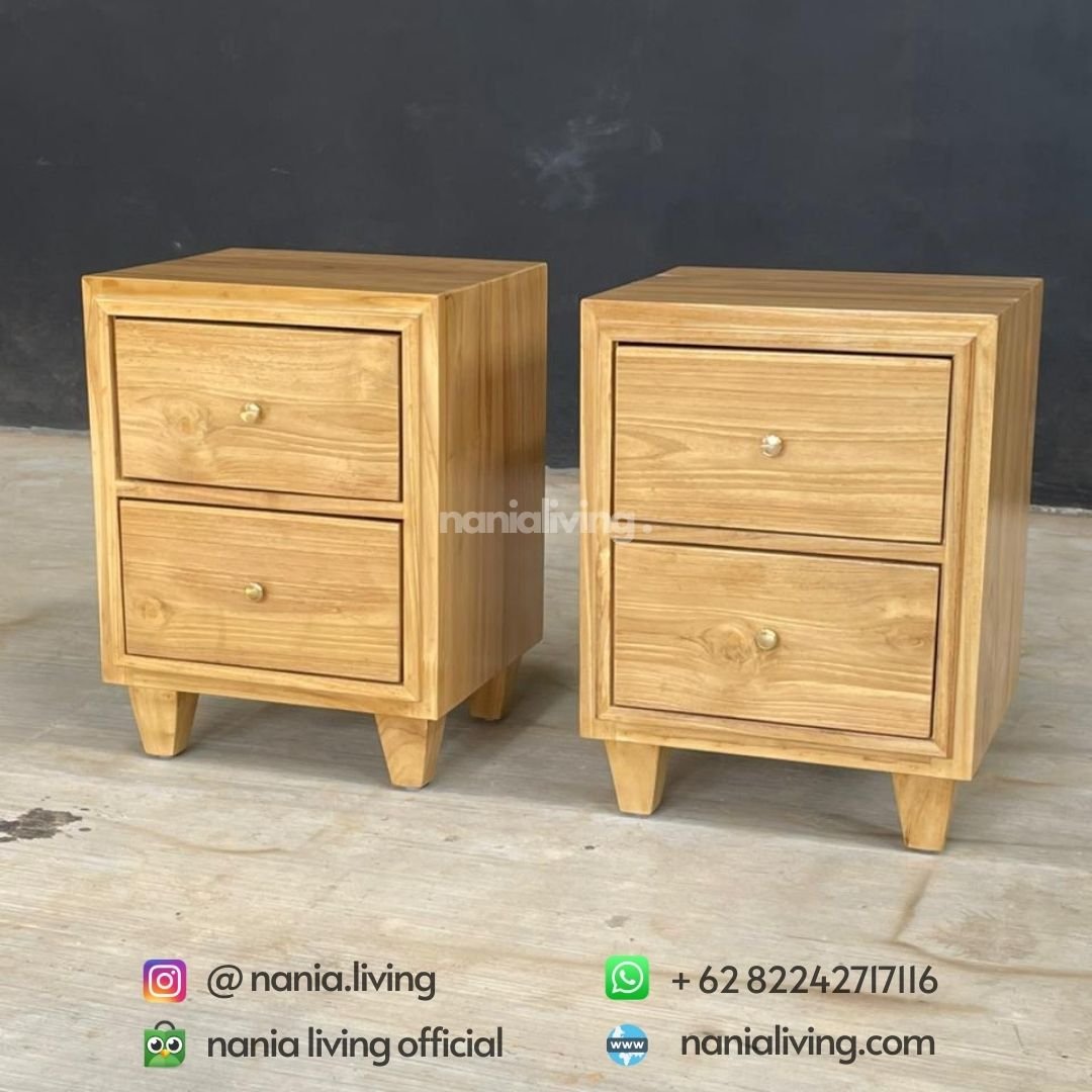 Natural Teak Storage Nightstand 2 nania living