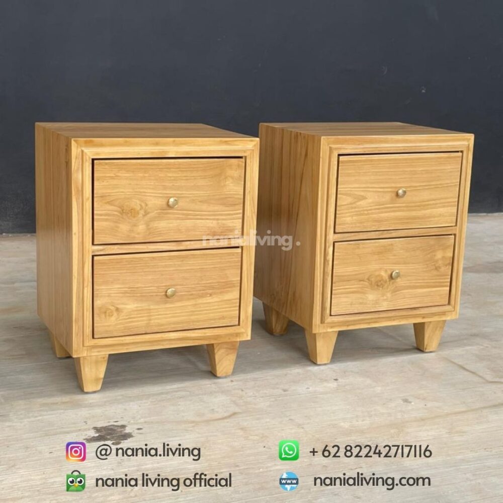 side Natural Teak Storage Nightstand