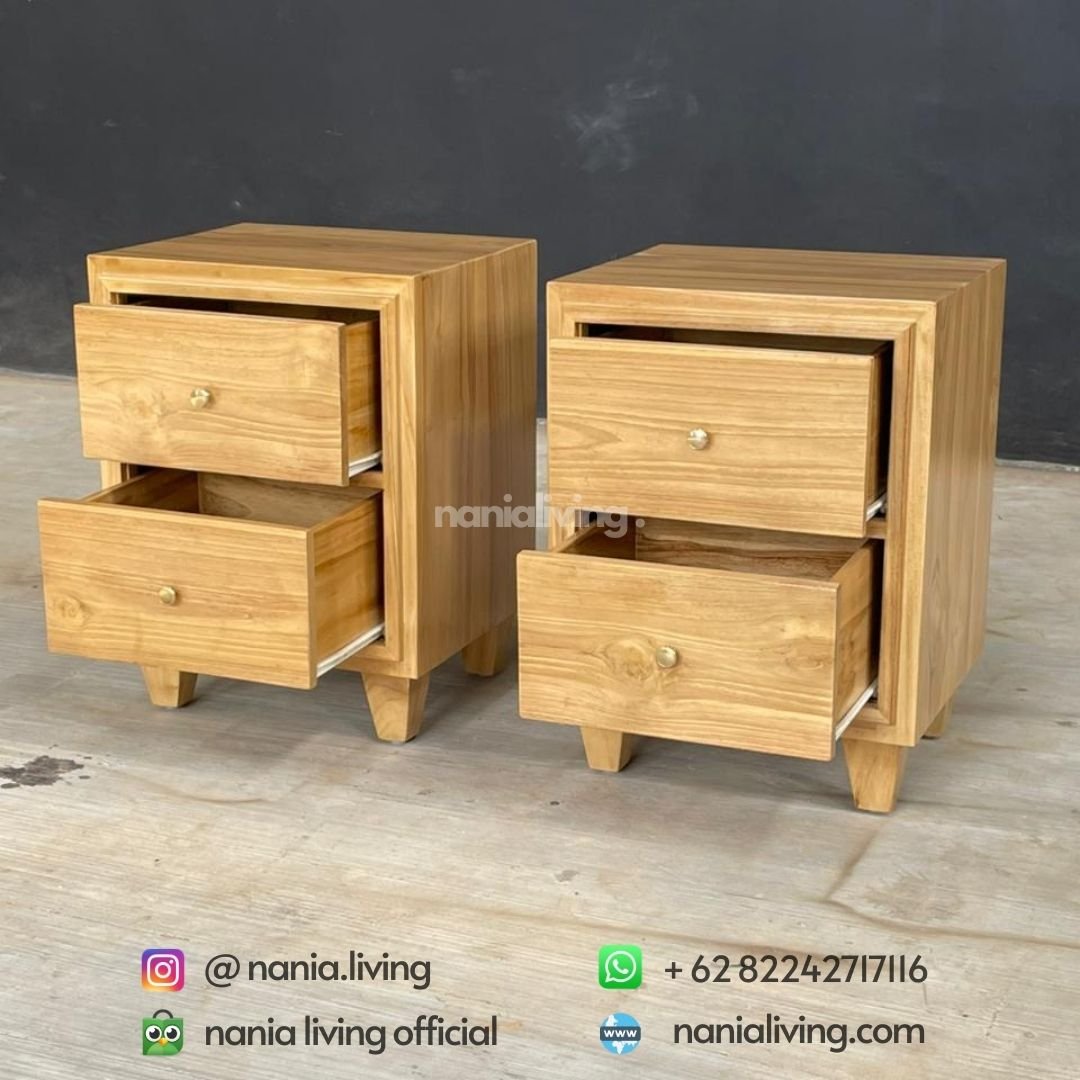 Natural Teak Storage Nightstand 4 cv nania bintang utama