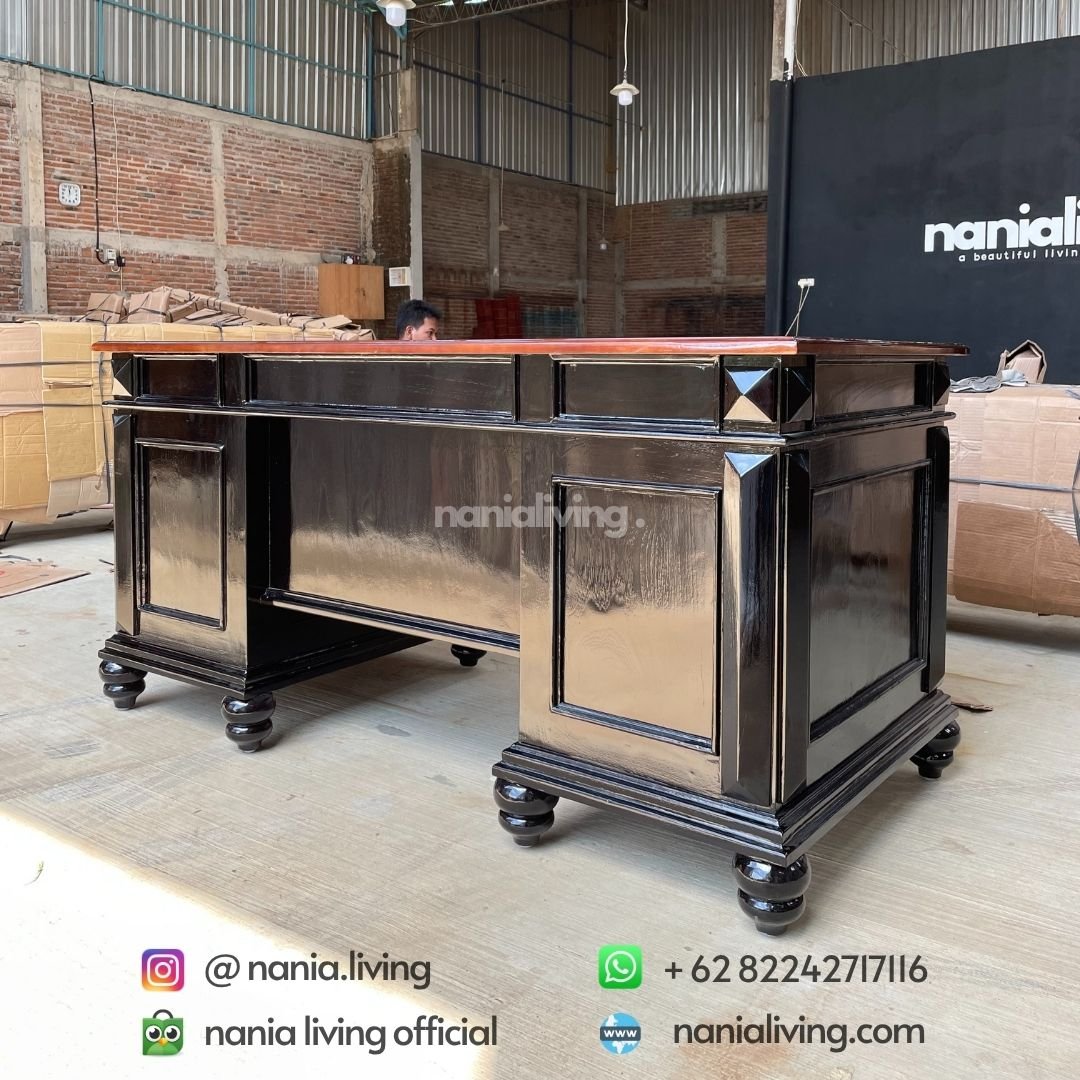 side backFull Teak Director's Office Desk