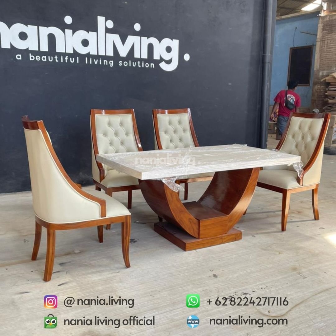 Carara Marble Dining Table With 4 Elegant Chairs 3 cv nania bintang utama